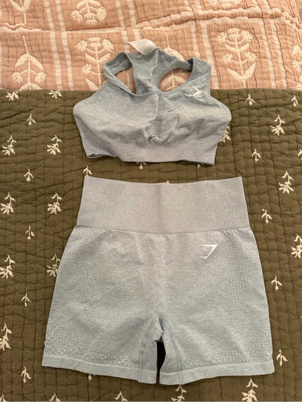 Gymshark Light Blue Seamless High-Waist Bike Shorts & Matching Sports Bra